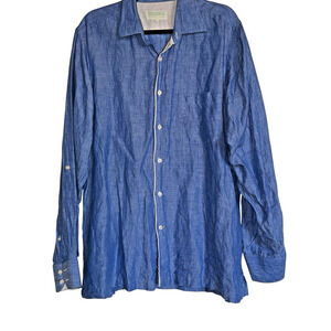 Inserch Sz L 100% Linen Button Down Shirt‎ Preppy Coastal Resort Wear